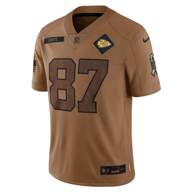 Travis Kelce 87 Kansas City Chiefs 2023 Salute To Service Limited Jersey - Brown - Image 2