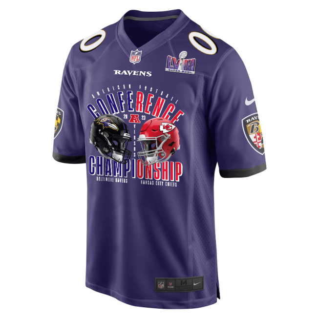 Baltimore Ravens vs. Kansas City Chiefs 2023 AFC Championship Matchup Game Custom Men Jersey - Purple - Image 2