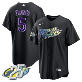 Wander Franco 5 Tampa Bay Rays 25th Anniversary Patch Men Jersey - Black