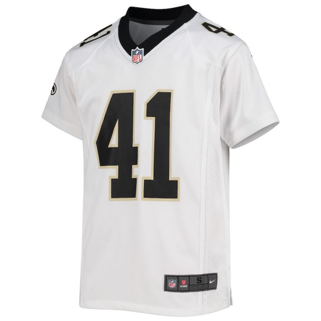 Alvin Kamara 41 New Orleans Saints YOUTH Game Jersey - White - Image 2