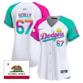 Vin Scully 67 Los Angeles Dodgers 2024 Los Angeles City Style California Republic Patch Women Jersey - Alternate