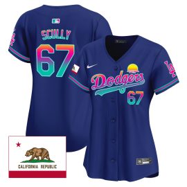 Vin Scully 67 Los Angeles Dodgers 2024 Los Angeles City Style California Republic Patch Women Jersey - Royal