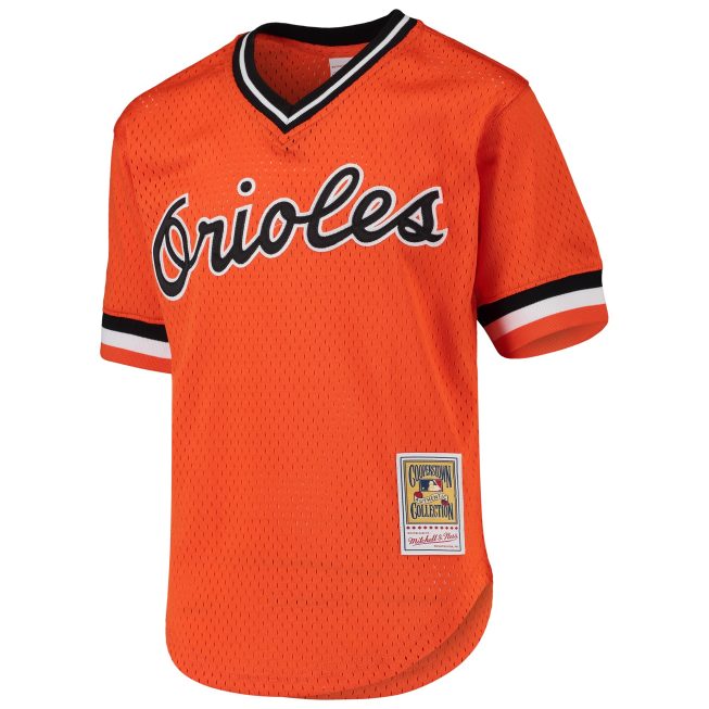 Cal Ripken Jr. Baltimore Orioles Mitchell & Ness Youth Cooperstown Collection Mesh Batting Practice Jersey - Orange - Image 2
