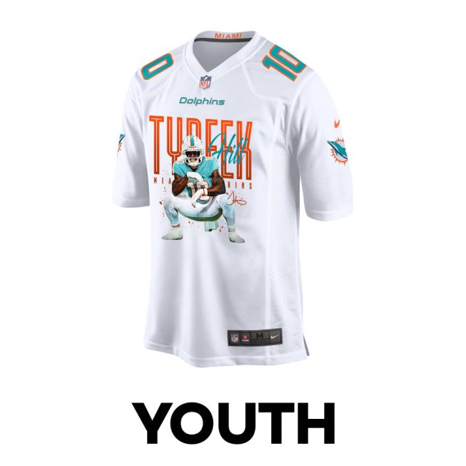 Tyreek Hill 10 Miami Dolphins Cheetah Celebration Game YOUTH Jersey - White - Image 2