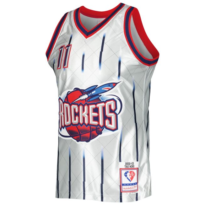 Yao Ming Houston Rockets Mitchell & Ness 2002/03 Hardwood Classics 75th Anniversary Swingman Jersey - Platinum - Image 2