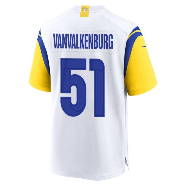Zach VanValkenburg 51 Los Angeles Rams 2023 Playoffs Patch Game Men Jersey - White - Image 3