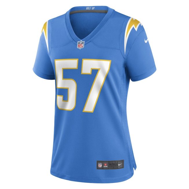 Amen Ogbongbemiga 57 Los Angeles Chargers Women Game Jersey - Powder Blue - Image 2