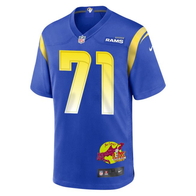 Warren McClendon Jr. 71 Los Angeles Rams Super Bowl LIX New Orleans Patch Game Men Jersey - Royal - Image 3