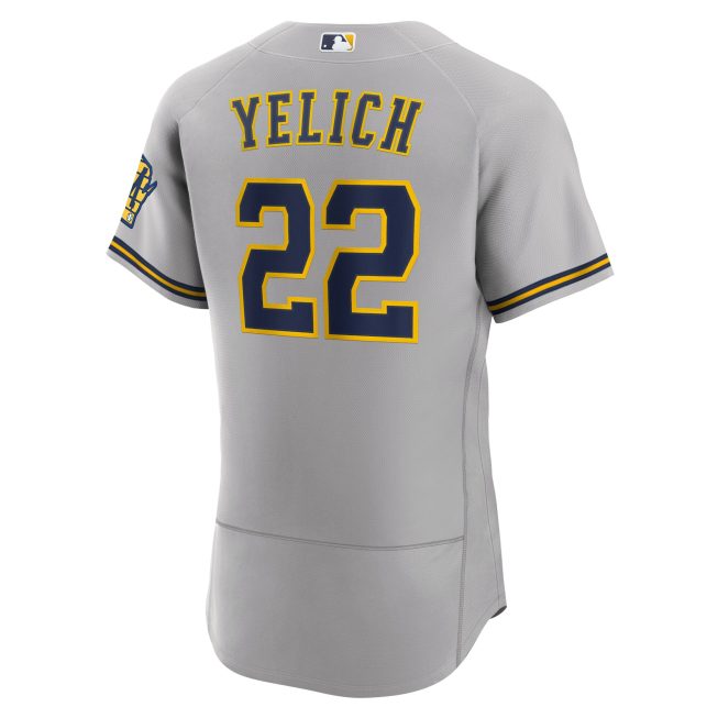 Christian Yelich Milwaukee Brewers Road Authentic Player Logo Jersey - Gray - Image 3