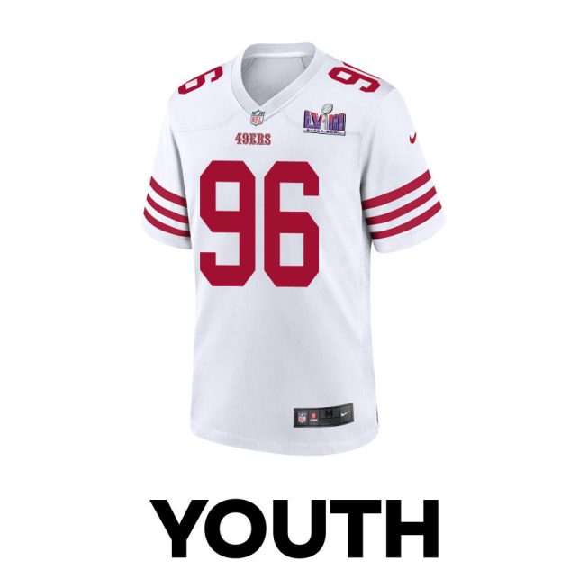 T.Y. McGill 96 San Francisco 49ers Super Bowl LVIII Patch Game YOUTH Jersey - White - Image 2