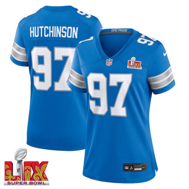 Aidan Hutchinson #97 Detroit Lions Super Bowl LIX Women's Jersey - Blue