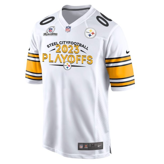 Pittsburgh Steelers Steel City 2023 Playoffs Ready Game Men Custom Jersey - White - Image 2