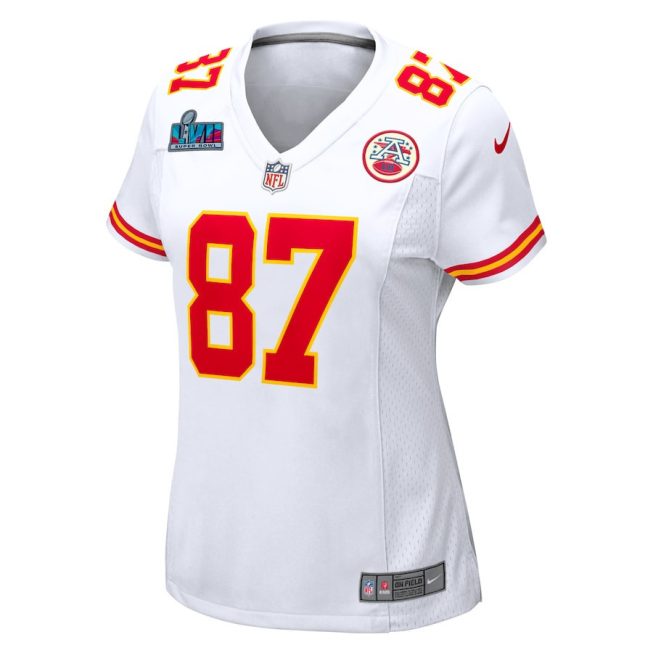 Travis Kelce 87 Kansas City Chiefs Women's Super Bowl LVII Patch Away Game Jersey - White - Image 2