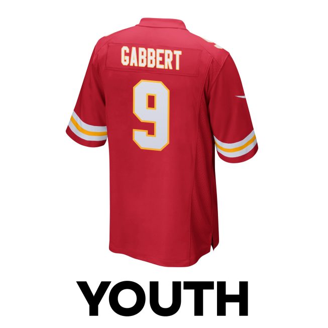 Blaine Gabbert 9 Kansas City Chiefs Super Bowl LVIII Patch Game YOUTH Jersey - Red - Image 3