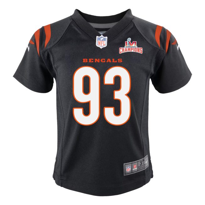 Super Bowl LVI Champions Cincinnati Bengals Wyatt Ray 93 Black Youth's Jersey Jersey - Image 3