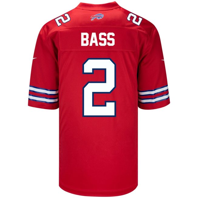Tyler Bass 2 Buffalo Bills Men Alternate Game Jersey - Red - Image 3