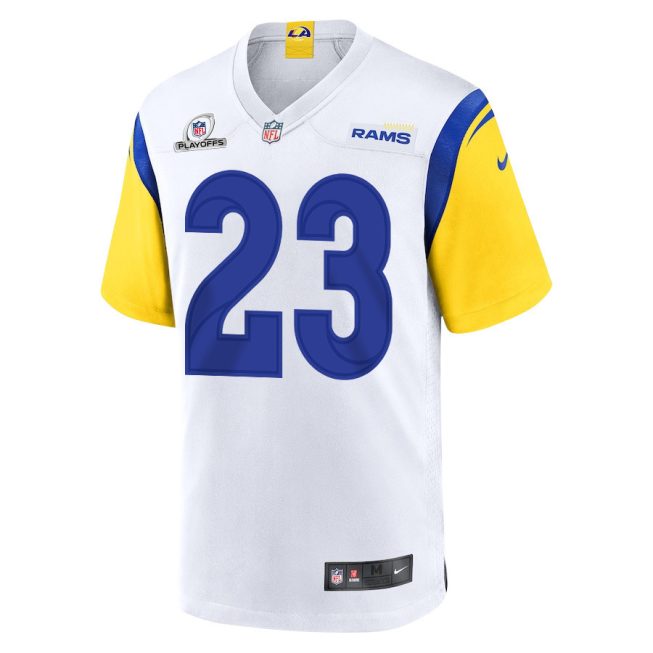 Ochaun Mathis 32 Los Angeles Rams 2023 Playoffs Patch Game Men Jersey - White - Image 2
