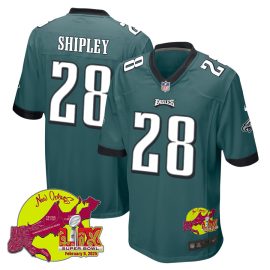 Will Shipley 28 Philadelphia Eagles Super Bowl LIX New Orleans Patch Game Men Jersey - Midnight Green