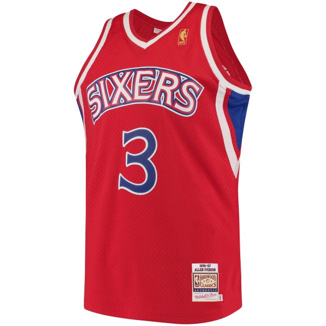 Allen Iverson Philadelphia 76ers Mitchell & Ness 1996/97 Hardwood Classics Authentic Jersey - Red - Image 2