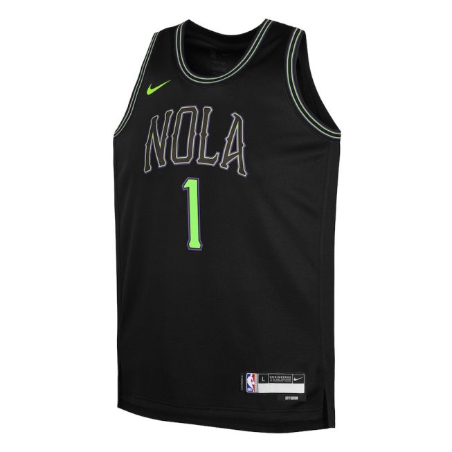 Zion Williamson 1 New Orleans Pelicans 2023/24 City Edition Swingman YOUTH Jersey - Black - Image 2