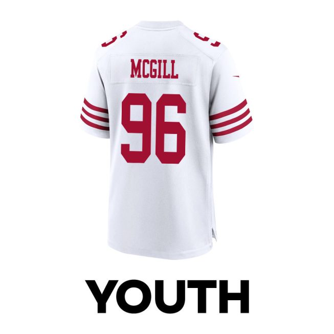 T.Y. McGill 96 San Francisco 49ers Super Bowl LVIII Patch Game YOUTH Jersey - White - Image 3