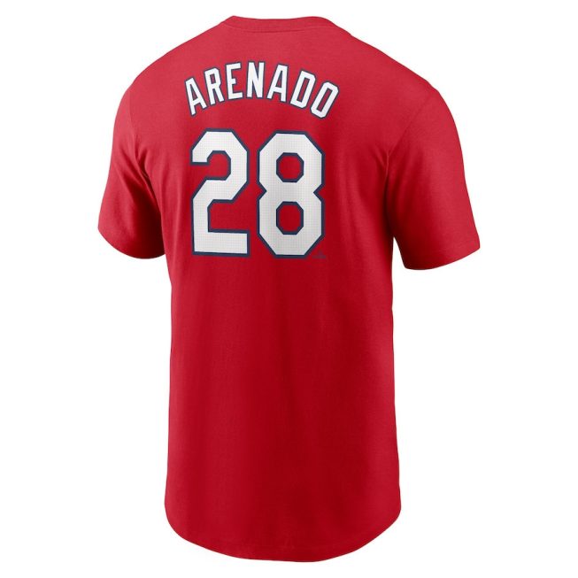 Nolan Arenado 28 St. Louis Cardinals 2024 City Connect Fuse Name & Number T-Shirt - Red - Image 3