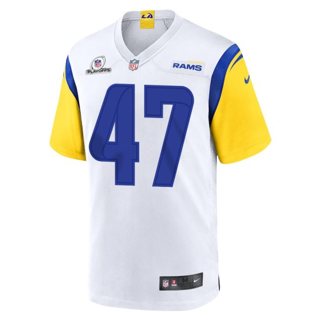Alex Ward 47 Los Angeles Rams 2023 Playoffs Patch Game Men Jersey - White - Image 2