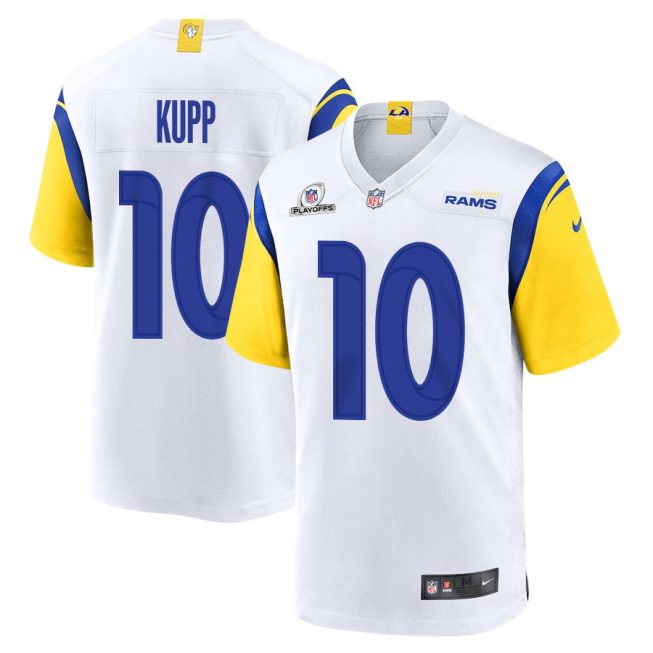 Cooper Kupp 10 Los Angeles Rams 2023 Playoffs Patch Game Men Jersey - White