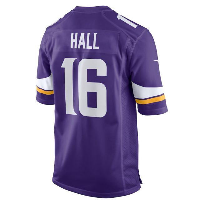 Jaren Hall 16 Minnesota Vikings Game Men Jersey - Purple - Image 3