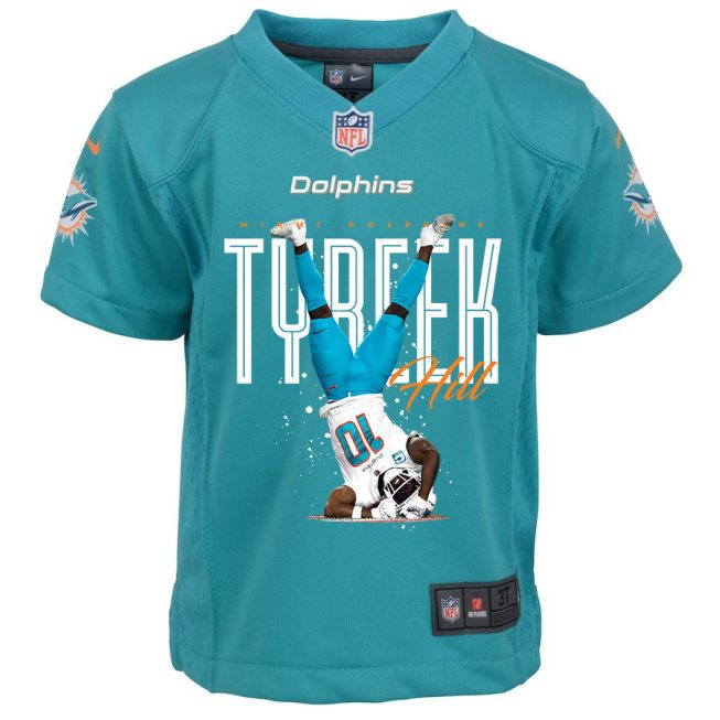 Tyreek Hill 10 Miami Dolphins Celebrating Game YOUTH Jersey - Aqua - Image 2