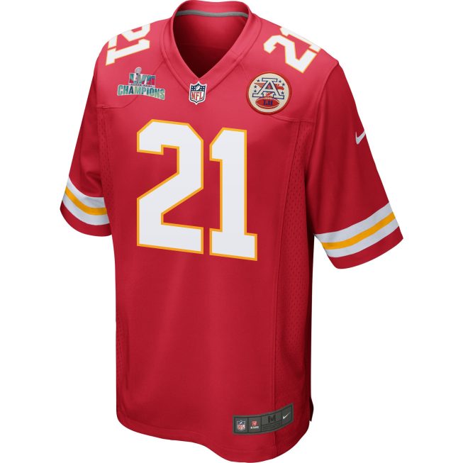 Trent McDuffie 21 Kansas City Chiefs Super Bowl LVII Champions Men Game Jersey - Red - Image 3