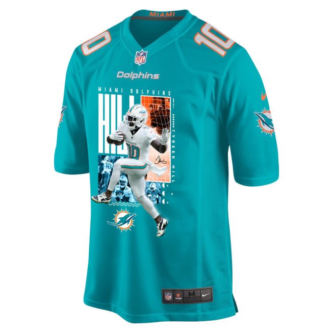 Tyreek Hill 10 Miami Dolphins The Cheetah Game Men Jersey - Aqua - Image 3