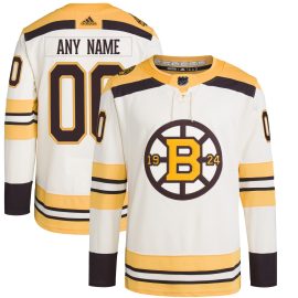 Boston Bruins 100th Anniversary Primegreen Authentic Custom Jersey - Cream