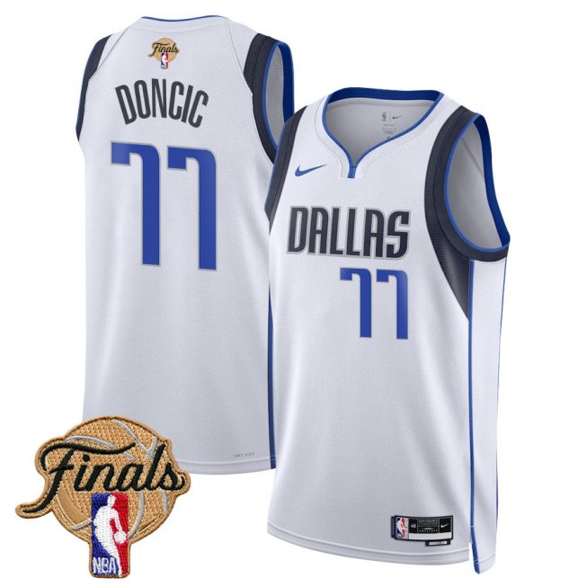 Luka Doncic 77 Dallas Mavericks 2024 FINALS PATCH Swingman Jersey - Association Edition - White - Image 3