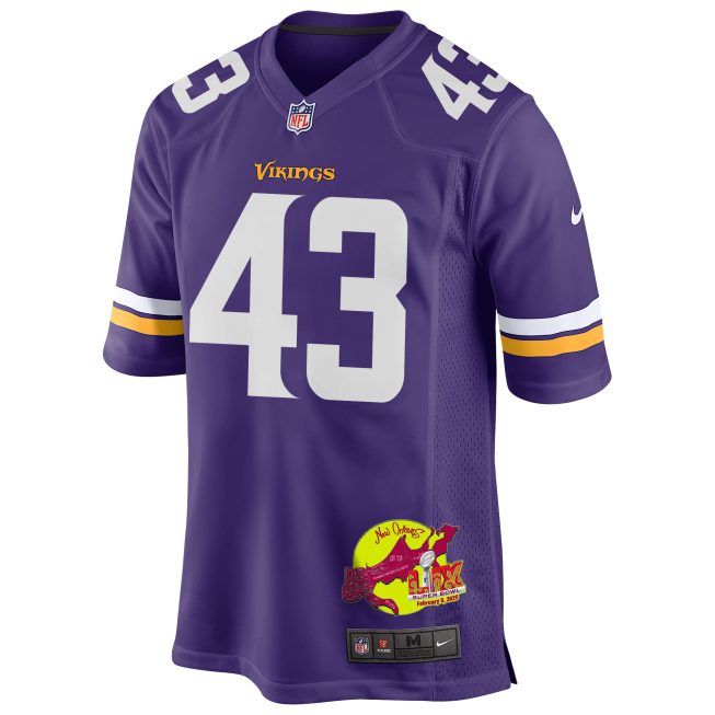 Andrew Van Ginkel 43 Minnesota Vikings Super Bowl LIX New Orleans Patch Game Men Jersey - Purple - Image 3