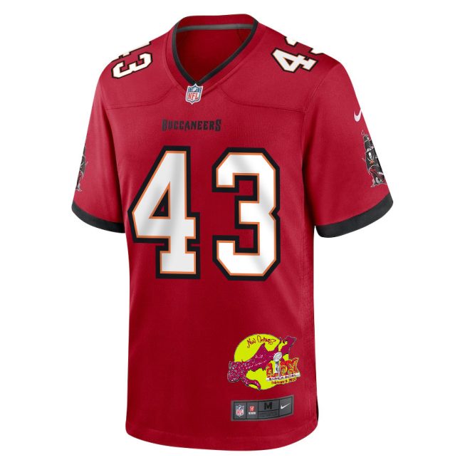Chris Braswell 43 Tampa Bay Buccaneers Super Bowl LIX New Orleans Patch Game Men Jersey - Red - Image 3