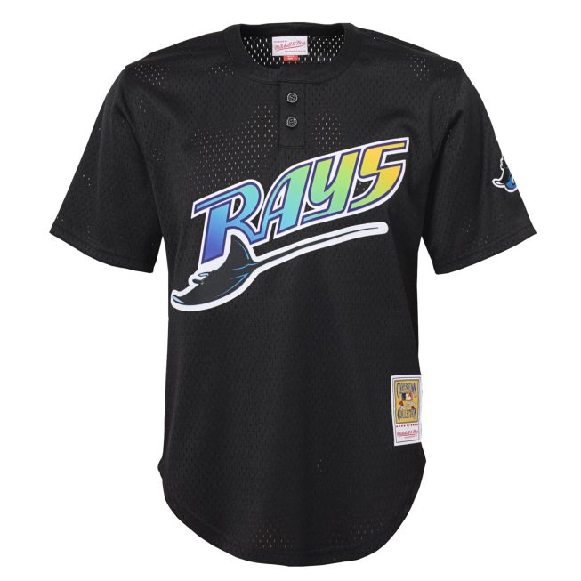 Wade Boggs Tampa Bay Rays Mitchell & Ness Youth Cooperstown Collection Mesh Batting Practice Jersey - Black - Image 2