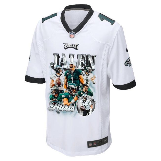 Jalen Hurts 1 Philadelphia Eagles Go Directly To Jalen Game Men Jersey - White - Image 2