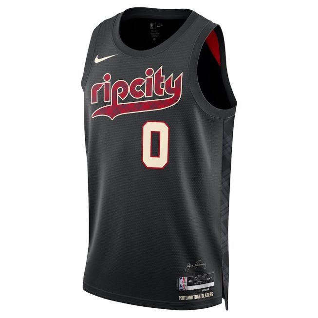 Damian Lillard 0 Portland Trail Blazers 2023/24 Swingman Jersey - City Edition - Unisex Black - Image 2