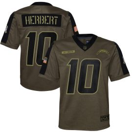 Justin Herbert Los Angeles Chargers Youth 2021 Salute To Service Game Jersey - Olive