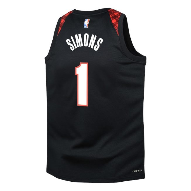 Anfernee Simons 1 Portland Trail Blazers 2023/24 City Edition Swingman YOUTH Jersey - Black - Image 3