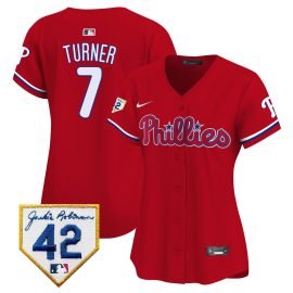 Trea Turner 7 Philadelphia Phillies 2024 Jackie Robinson Patch Women Jersey - Red