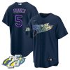 Wander Franco 5 Tampa Bay Rays 25th Anniversary Patch Men Jersey - Navy