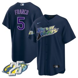 Wander Franco 5 Tampa Bay Rays 25th Anniversary Patch Men Jersey - Navy