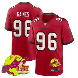 Greg Gaines 96 Tampa Bay Buccaneers Super Bowl LIX New Orleans Patch Game Men Jersey - Red