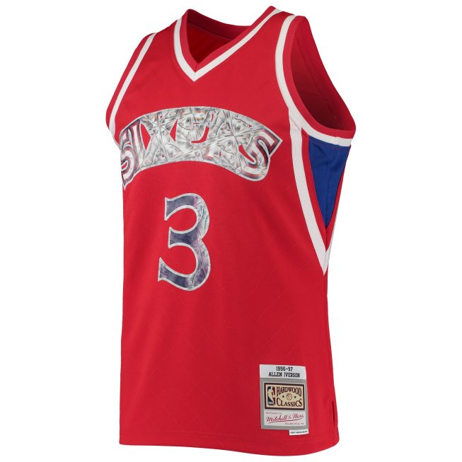 Allen Iverson Philadelphia 76ers Mitchell & Ness 1996/97 Hardwood Classics 75th Anniversary Diamond Swingman Jersey - Red - Image 2