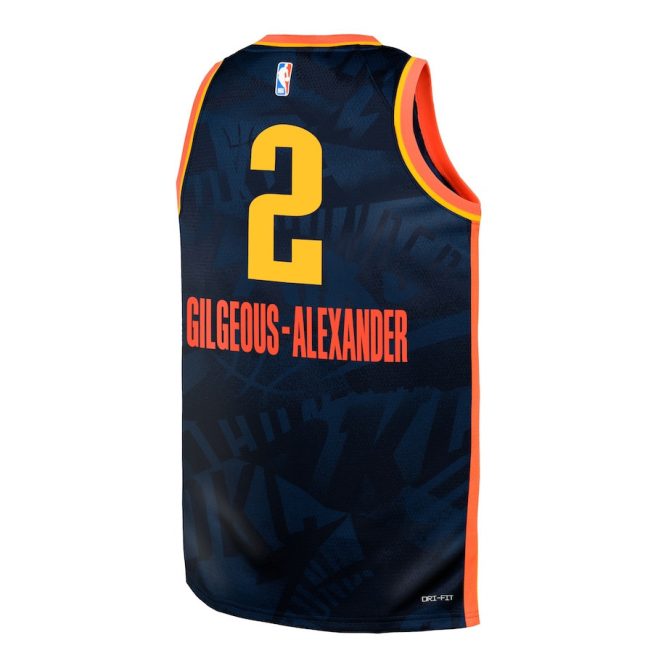 Shai Gilgeous-Alexander 2 Oklahoma City Thunder 2023/24 City Edition Swingman YOUTH Jersey - Navy - Image 3