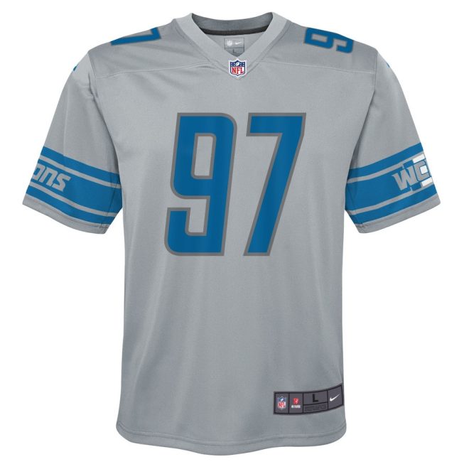 Aidan Hutchinson 97 Detroit Lions YOUTH Inverted Game Jersey - Silver - Image 2