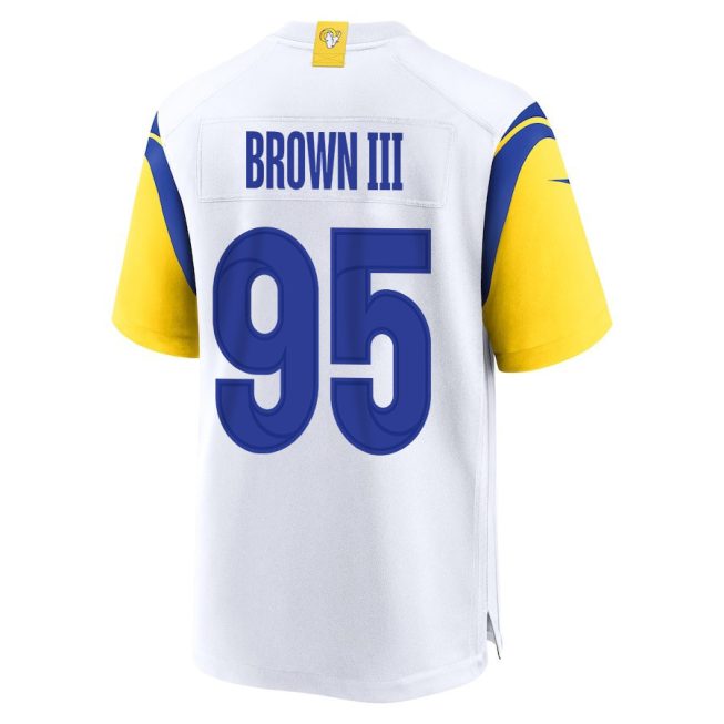 Bobby Brown III 95 Los Angeles Rams 2023 Playoffs Patch Game Men Jersey - White - Image 3