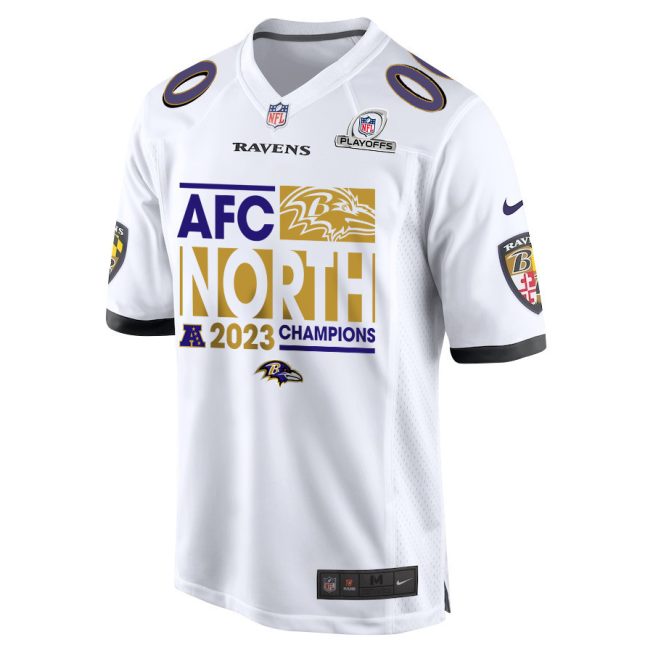Baltimore Ravens 2023 AFC North Champions Game Men Custom Jersey - White - Image 3